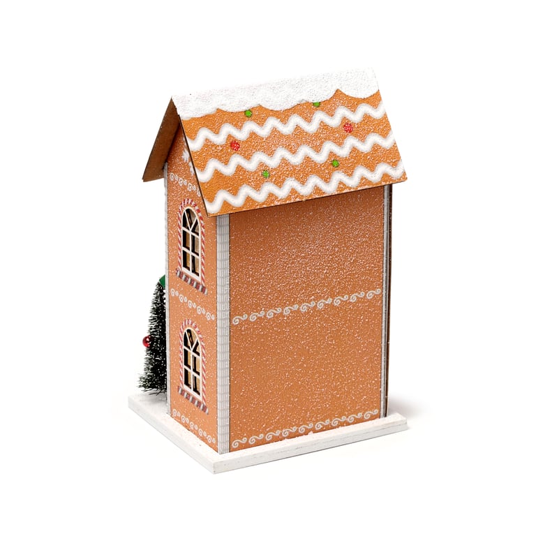 LED Christmas Gingerbread House Decoration - Biodegradable Glitter & MDF Material with LR44 Batteries Included
