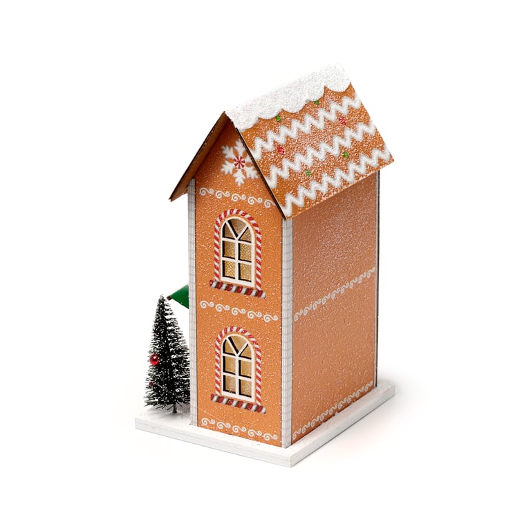 LED Christmas Gingerbread House Decoration - Biodegradable Glitter & MDF Material with LR44 Batteries Included