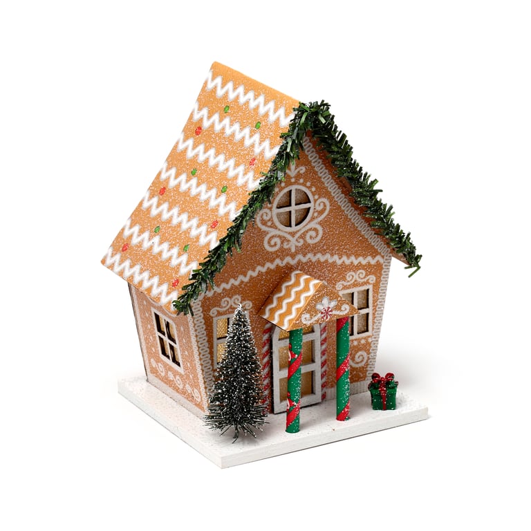 LED Christmas Gingerbread House Decoration - Battery Operated, Biodegradable Glitter