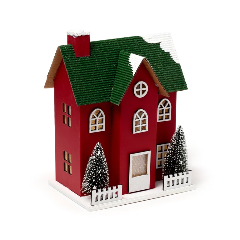 LED Christmas Town House Decoration - Battery Operated, Biodegradable Glitter, Batteries Included