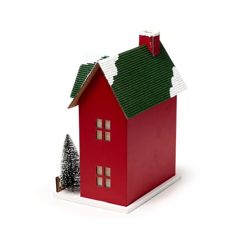 LED Christmas Town House Decoration - Battery Operated, Biodegradable Glitter, Batteries Included