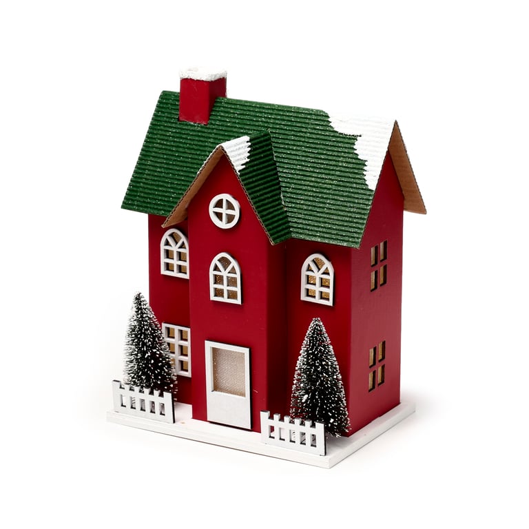LED Christmas Town House Decoration - Battery Operated, Biodegradable Glitter, Batteries Included