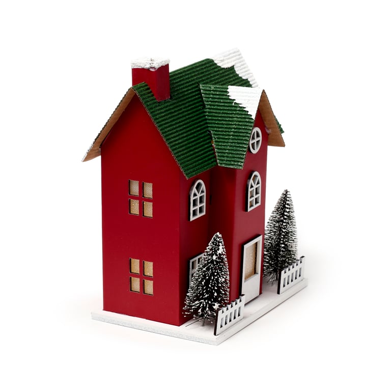 LED Christmas Town House Decoration - Battery Operated, Biodegradable Glitter, Batteries Included