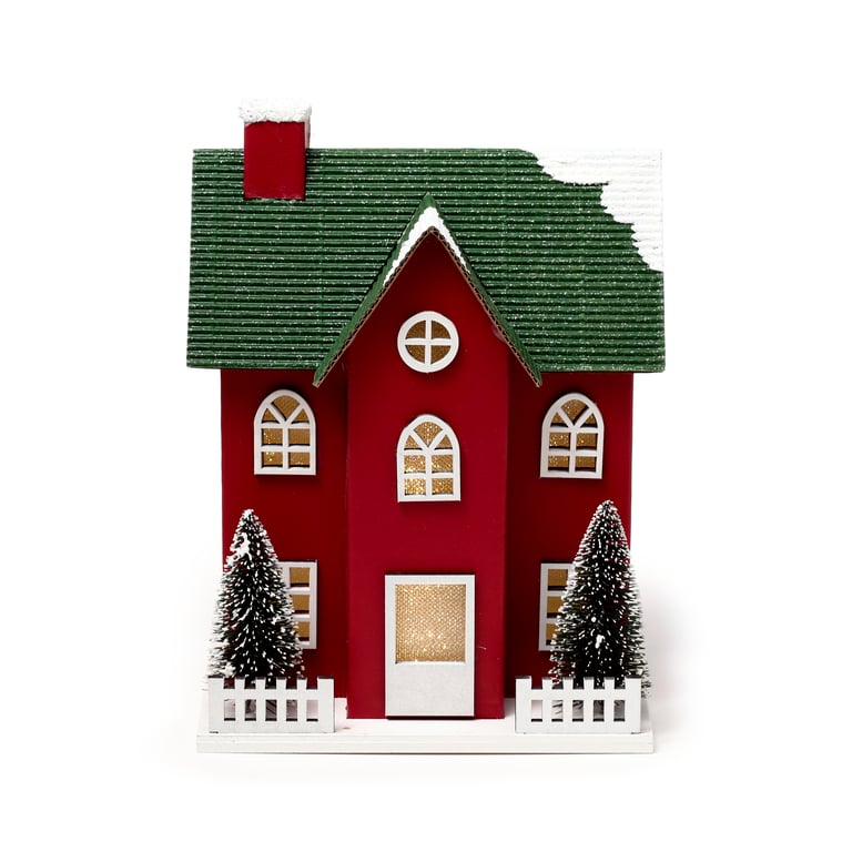 LED Christmas Town House Decoration - Battery Operated, Biodegradable Glitter, Batteries Included