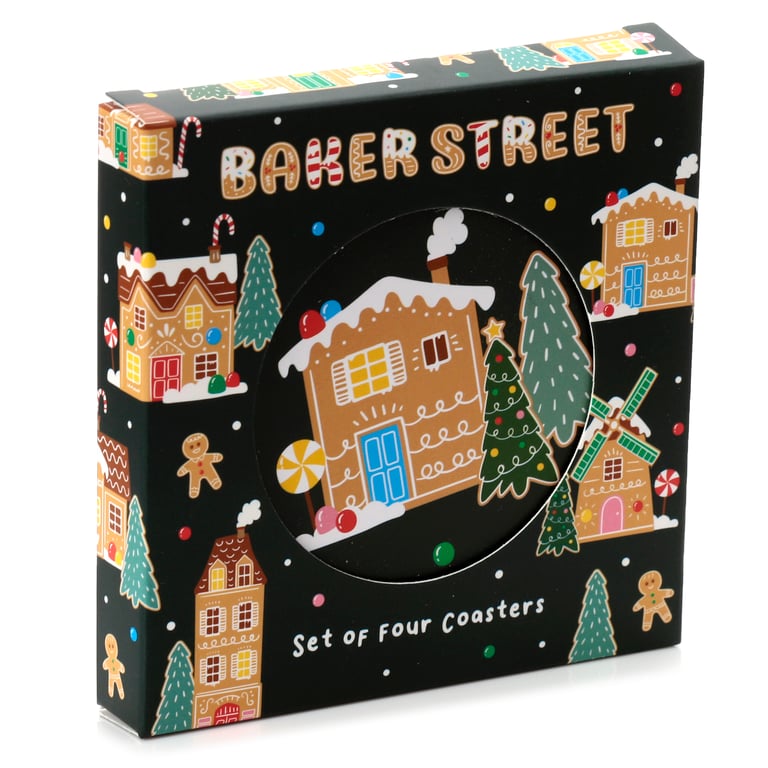 Cork Christmas Baker Street Coasters Set of 4 - Elegant Home Decor
