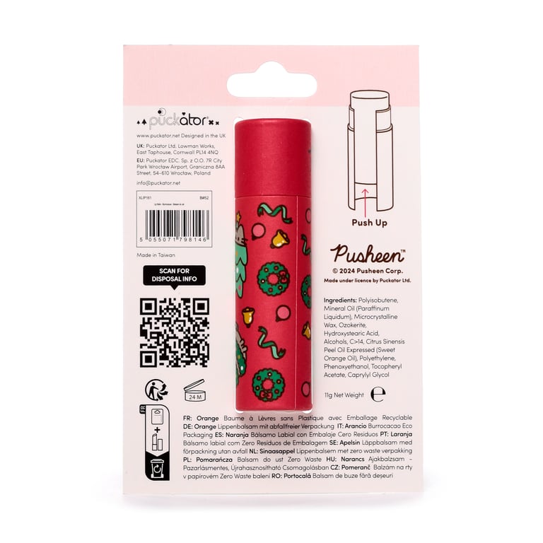 Pusheen Christmas Lip Balm - Eco Friendly & Vegan, Cruelty Free, Plastic Free