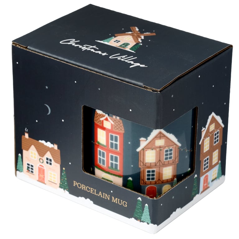 Porcelain Christmas Village Mug - Microwave & Dishwasher Safe, 300ml