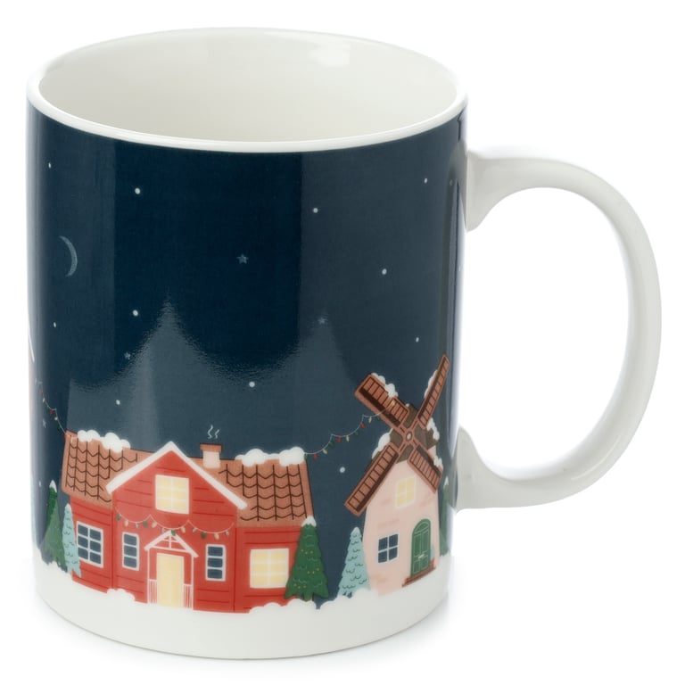 Porcelain Christmas Village Mug - Microwave & Dishwasher Safe, 300ml