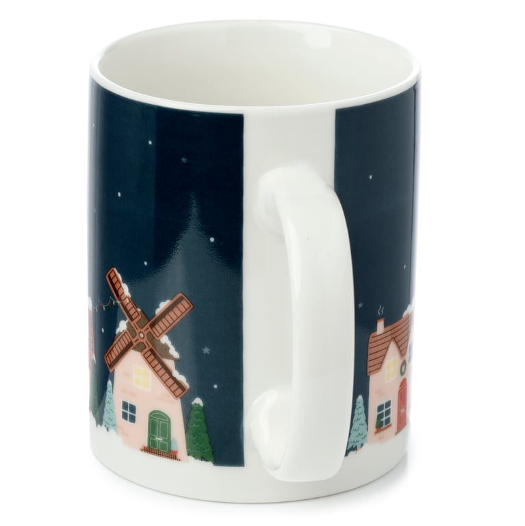 Porcelain Christmas Village Mug - Microwave & Dishwasher Safe, 300ml