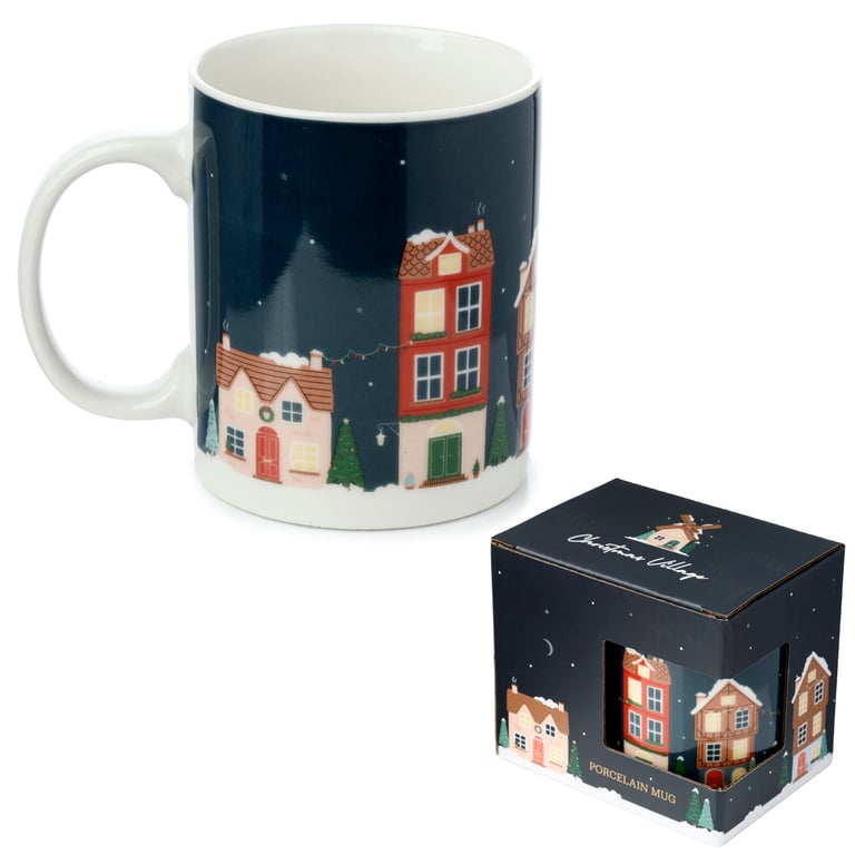 Porcelain Christmas Village Mug - Microwave & Dishwasher Safe, 300ml