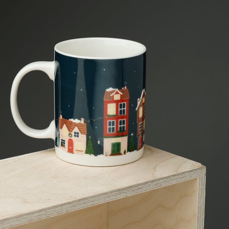 Porcelain Christmas Village Mug - Microwave & Dishwasher Safe, 300ml