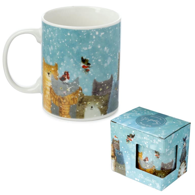 Jan Pashley Christmas Cats Porcelain Mug, 300ml - Microwave & Dishwasher Safe
