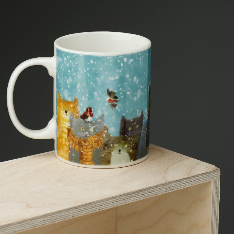 Jan Pashley Christmas Cats Porcelain Mug, 300ml - Microwave & Dishwasher Safe