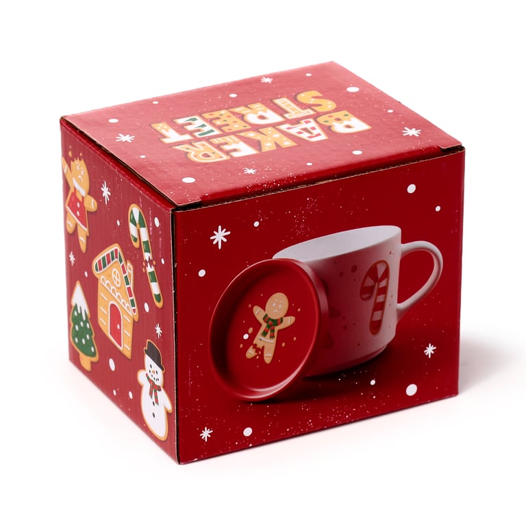 Porcelain Mug & Coaster Lid Set - 420ml Christmas Baker Street Edition, Microwave & Dishwasher Safe