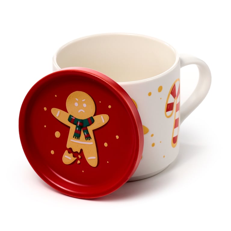 Porcelain Mug & Coaster Lid Set - 420ml Christmas Baker Street Edition, Microwave & Dishwasher Safe