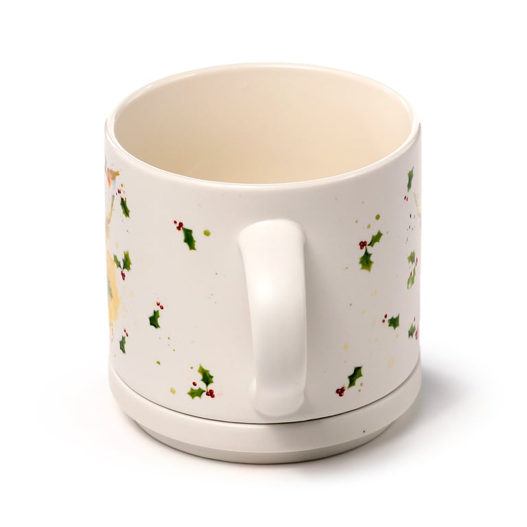 Porcelain Mug & Coaster Lid Set - Christmas Jan Pashley Highland Coo, Microwave Safe & Dishwasher Friendly Porcelain Mug.