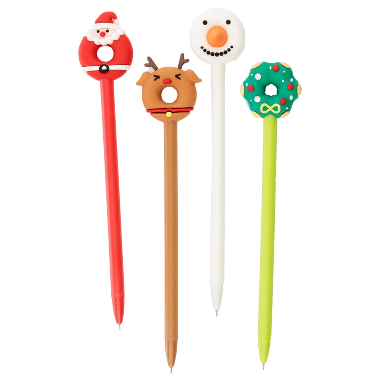 Novelty Christmas Donuts Fine Tip Pen - CE Marked & EN71 Compliant Plastic Writing Tool for Adults and Kids (Fine Tip Nib, Black Ink)