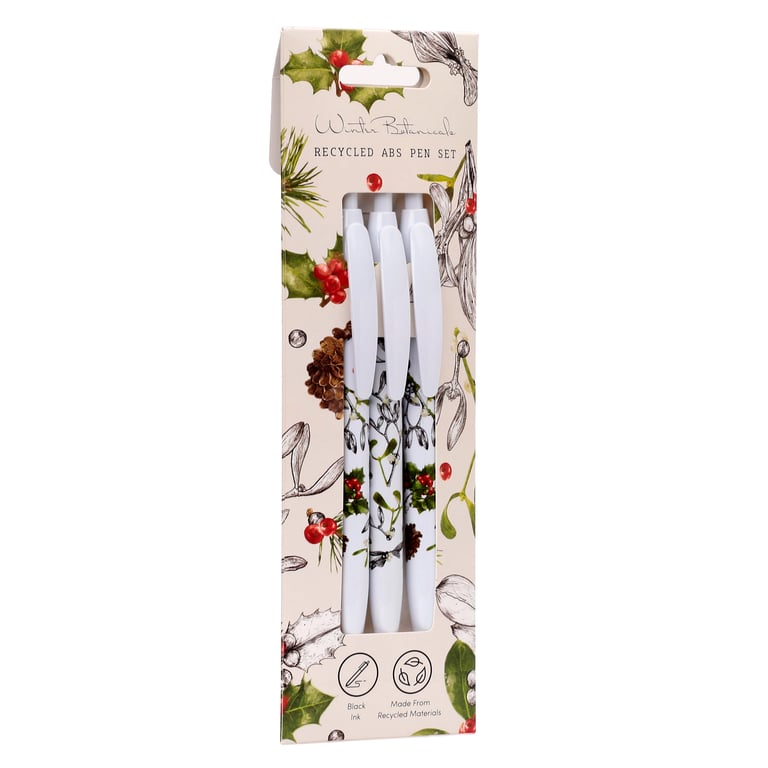 Recycled ABS 3 Piece Pen Set - Christmas Winter Botanical Designs