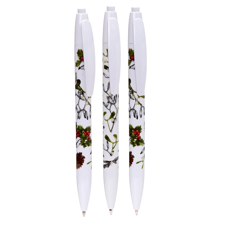 Recycled ABS 3 Piece Pen Set - Christmas Winter Botanical Designs