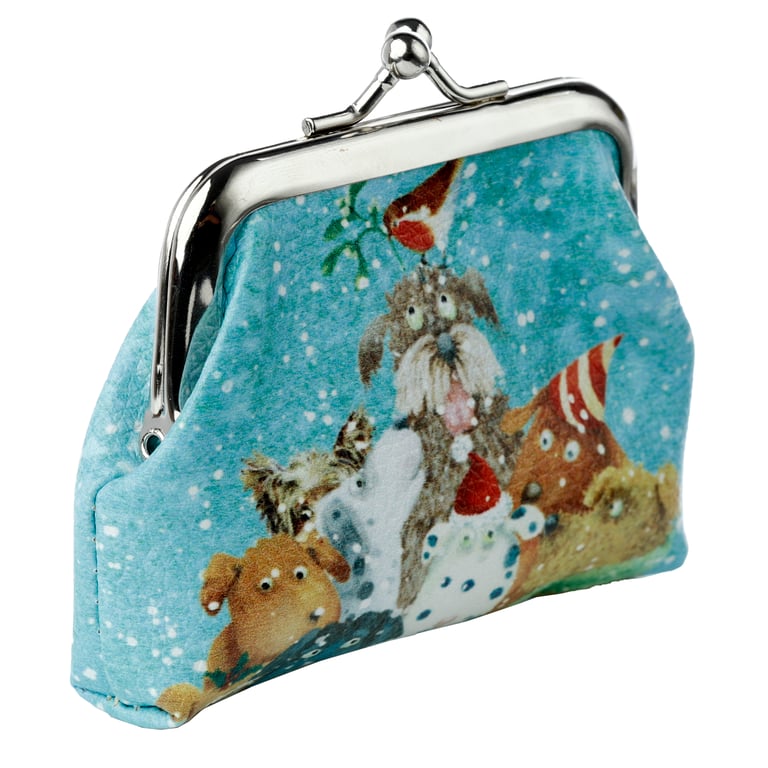 Jan Pashley Licensed Christmas Cats and Dogs Polyurethane Purse with Metal Hardware