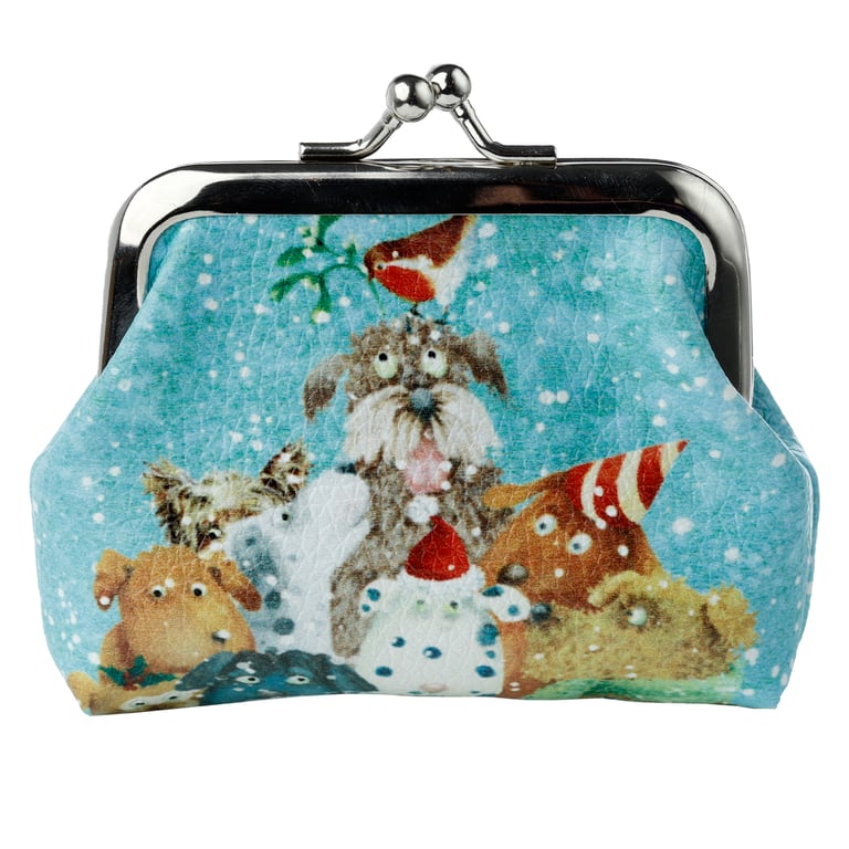 Jan Pashley Licensed Christmas Cats and Dogs Polyurethane Purse with Metal Hardware