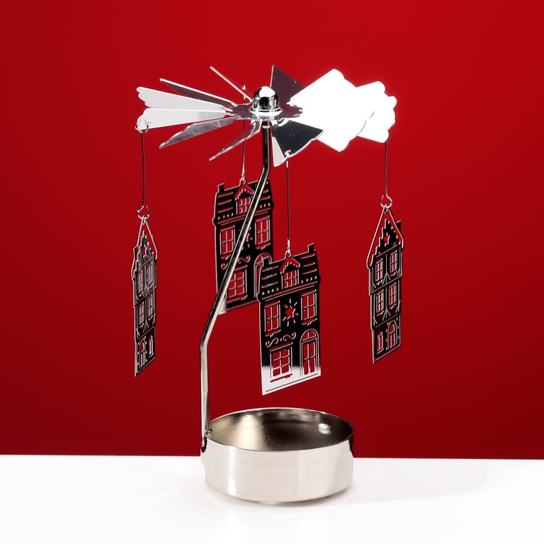 Spinning Tea Light Carousel Candle Holder - Aluminium & Stainless Steel Christmas Edition