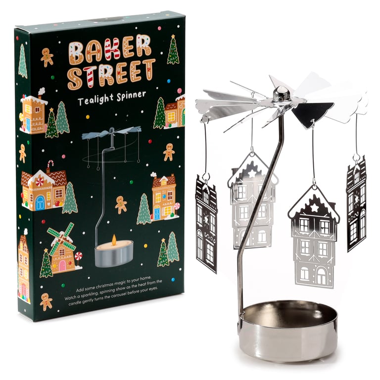 Spinning Tea Light Carousel Candle Holder - Aluminium & Stainless Steel Christmas Edition