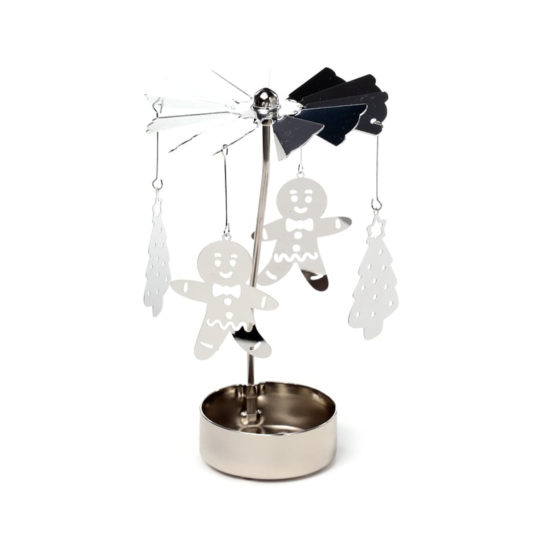 Spinning Tea Light Carousel Candle Holder - Christmas Gingerbread Men Design Aluminium and Iron Home Decor