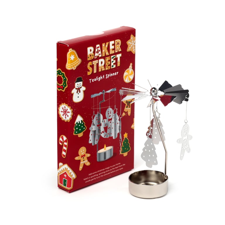 Spinning Tea Light Carousel Candle Holder - Christmas Gingerbread Men Design Aluminium and Iron Home Decor