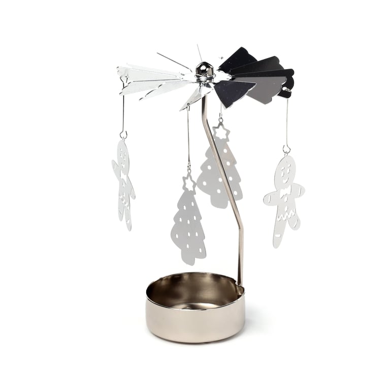 Spinning Tea Light Carousel Candle Holder - Christmas Gingerbread Men Design Aluminium and Iron Home Decor