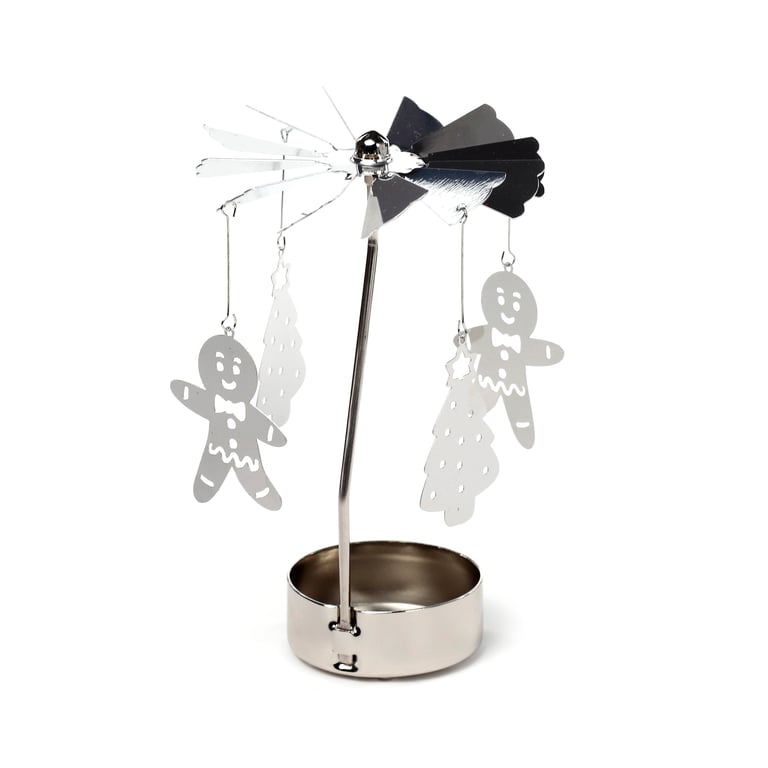Spinning Tea Light Carousel Candle Holder - Christmas Gingerbread Men Design Aluminium and Iron Home Decor