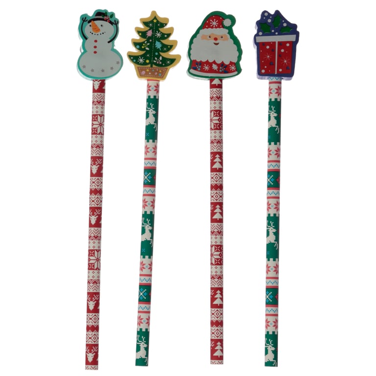 Christmas Pencil and Eraser Set - CE Marked, EN71 Compliant Writing Tools for Kids