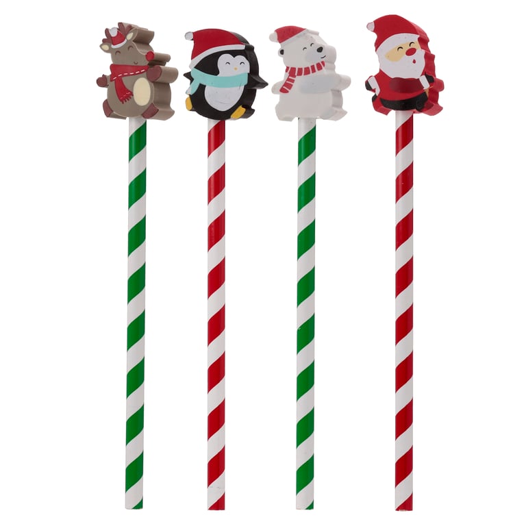 Christmas Characters Wood & Rubber HB Pencil Topper with CE/UKCA Marking and EN71 Compliance for Kids
