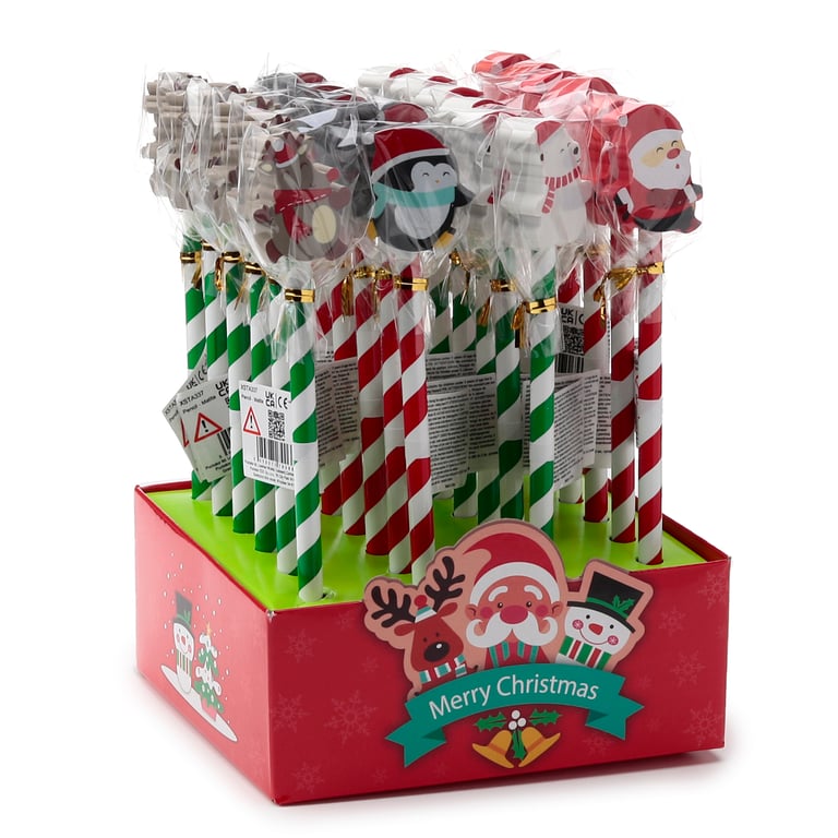 Christmas Characters Wood & Rubber HB Pencil Topper with CE/UKCA Marking and EN71 Compliance for Kids
