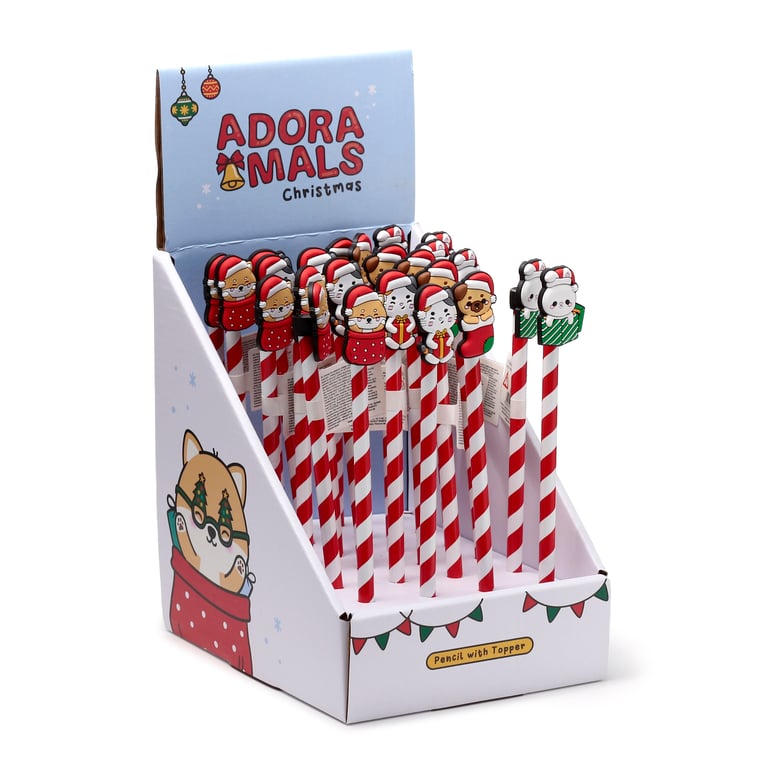 Wood and PVC Christmas Pencil with Adoramals Design - Holiday Writing Utensil