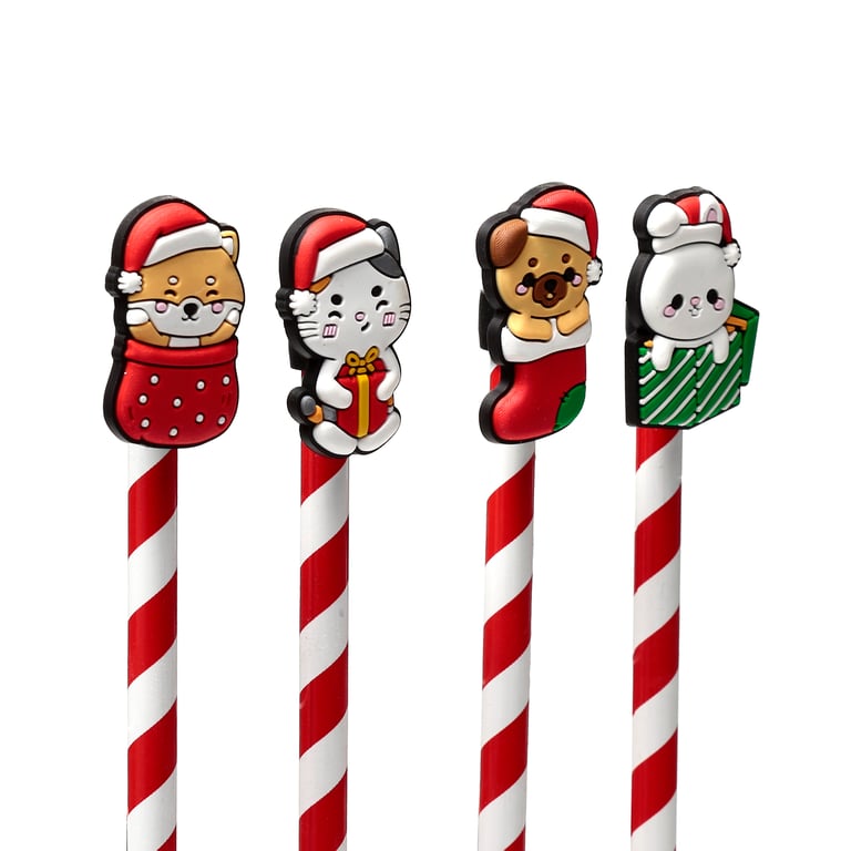 Wood and PVC Christmas Pencil with Adoramals Design - Holiday Writing Utensil
