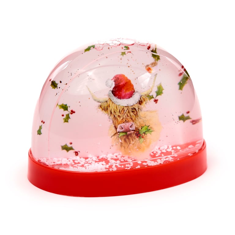 Christmas Collectible - Licensed Highland Coo Snow Storm Decoration with Glitter & ABS Plastic Ornament