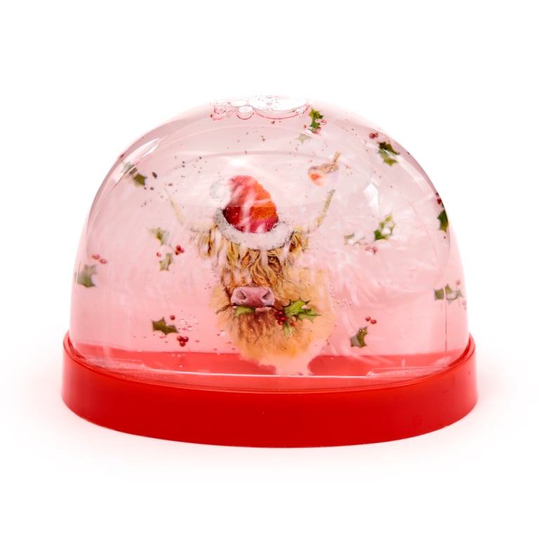 Christmas Collectible - Licensed Highland Coo Snow Storm Decoration with Glitter & ABS Plastic Ornament