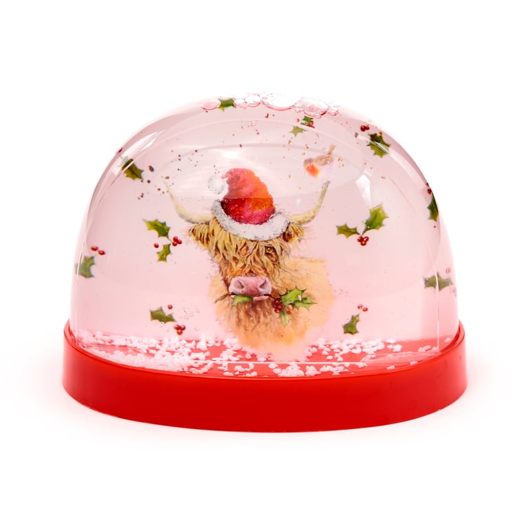Christmas Collectible - Licensed Highland Coo Snow Storm Decoration with Glitter & ABS Plastic Ornament