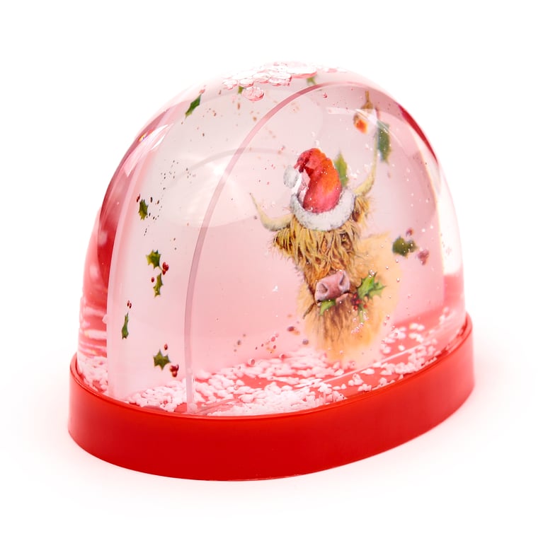 Christmas Collectible - Licensed Highland Coo Snow Storm Decoration with Glitter & ABS Plastic Ornament