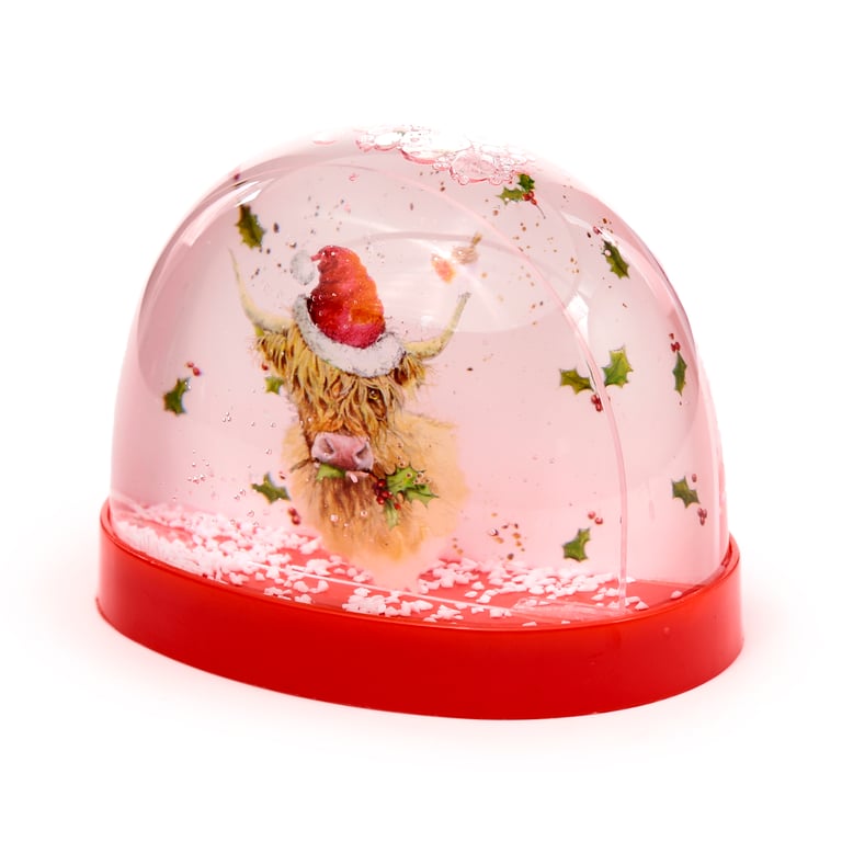 Christmas Collectible - Licensed Highland Coo Snow Storm Decoration with Glitter & ABS Plastic Ornament