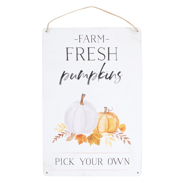 Farm Fresh Pumpkins Metal Hanging Sign - Pick Your Own Farm Decor for Autumn Season
