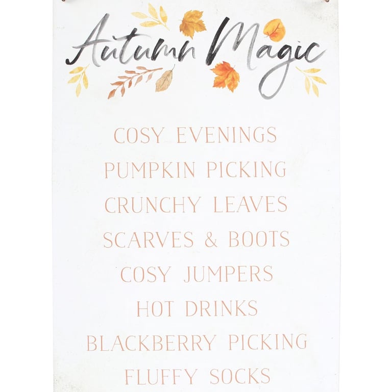 Autumn Magic Metal Hanging Sign - Cozy Autumn Decor with Leaf Design and Seasonal Textures