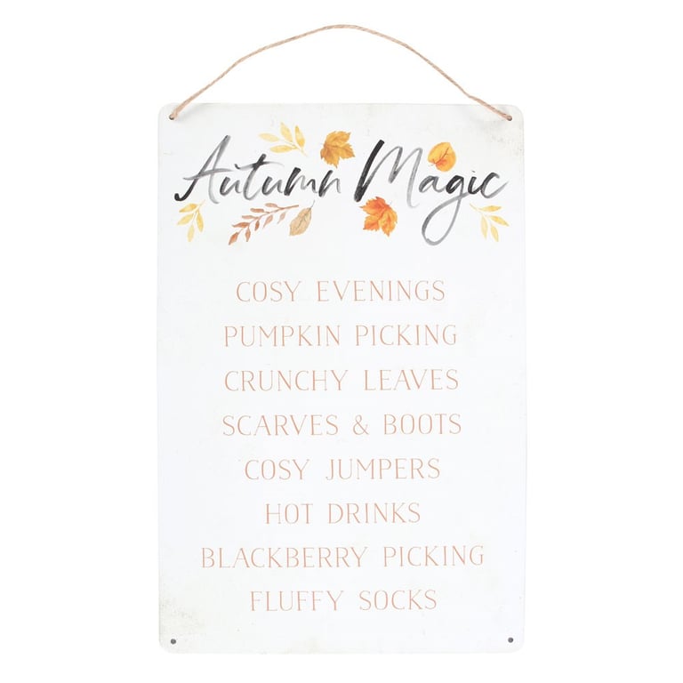 Autumn Magic Metal Hanging Sign - Cozy Autumn Decor with Leaf Design and Seasonal Textures
