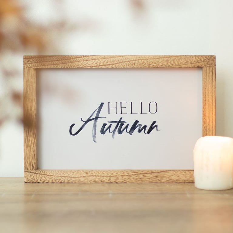 Hello Autumn Wooden Frame Sign - Painterly Effect Home Decor Sign for Fall Season