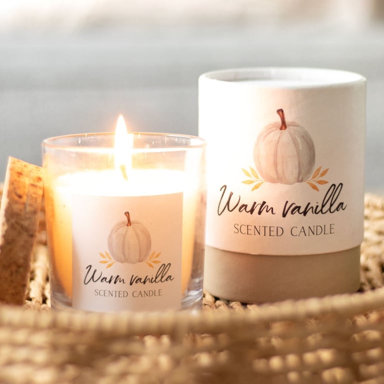 Warm Vanilla Autumn Candle - Vegan Paraffin Wax, 25 Hour Burn Time, Home Fragrance