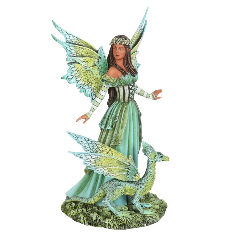 Amy Brown 22cm Jewel of the Forest Fairy Figurine - Resin Sculpture with Dragon Companion