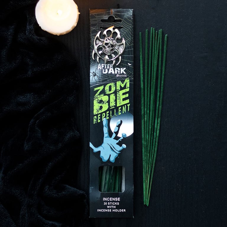 Zombie Repellent Incense Sticks - Jasmine Scented Set with Metal Holder