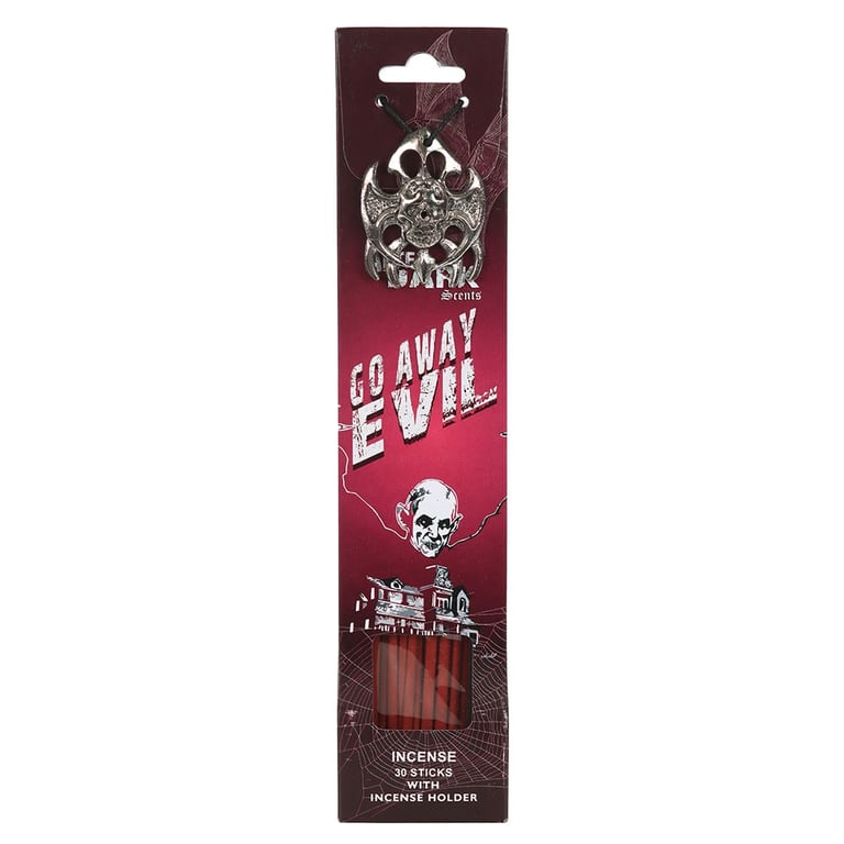 Go Away Evil Incense Sticks Set - 30 Rose-Scented Sticks & Metal Holder for Dark Home Fragrance