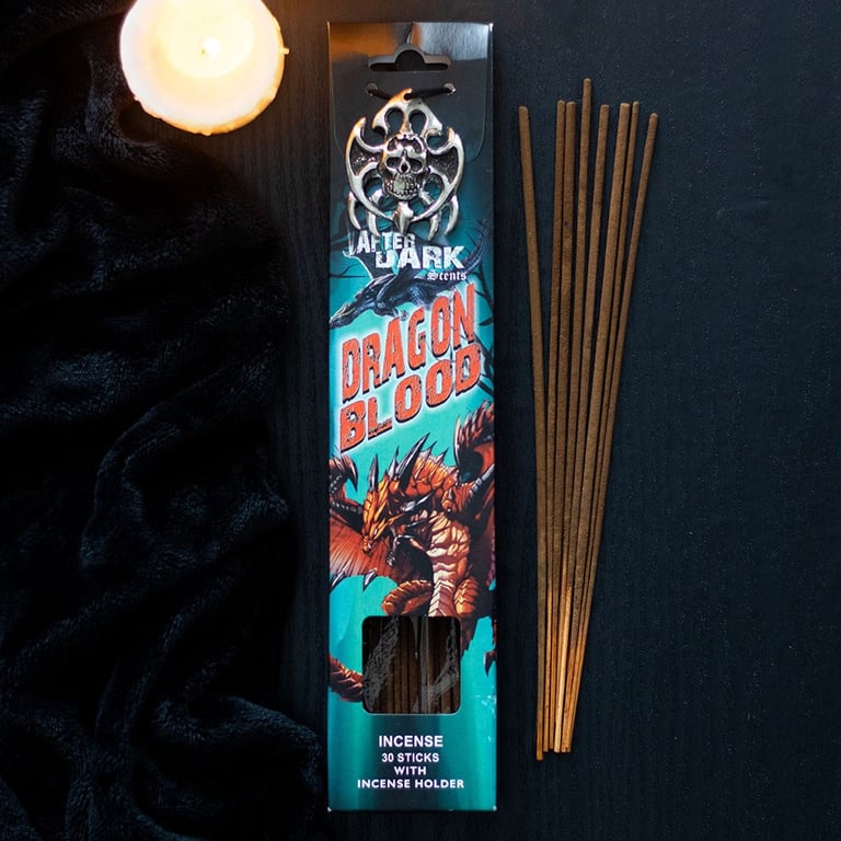 Dragon Blood Incense Holder Set - 30 Sticks & Metal Case for Dark Gothic Home Fragrance